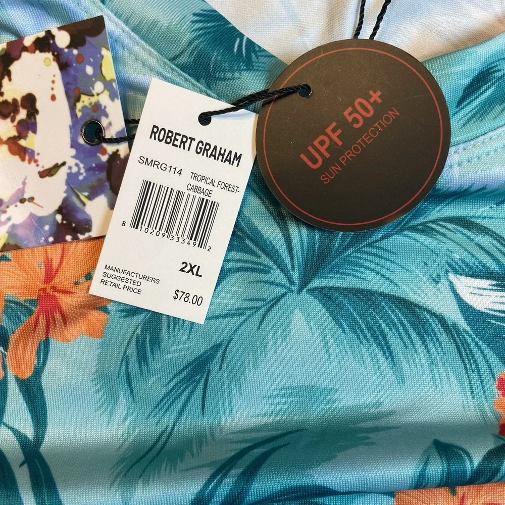 Robert Graham Long Sleeve Tropical Forest UPF 50+ rashguard shirt Men's 2XL New